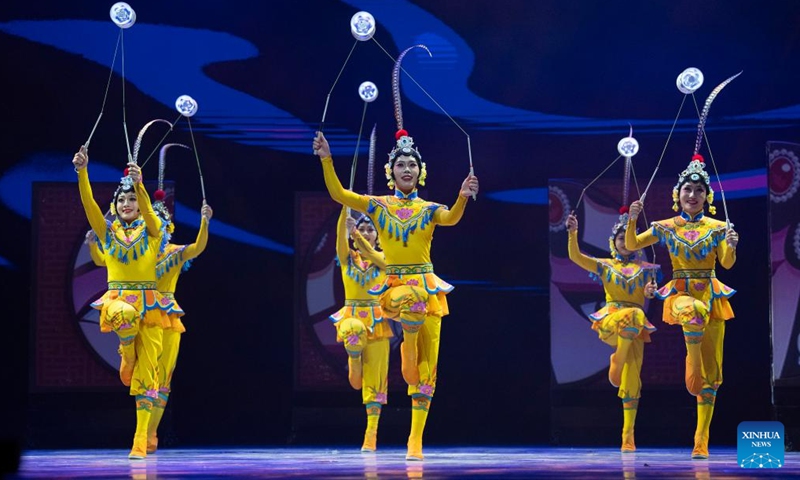 Actors perform during an acrobatic show in Beijing, capital of China, Nov. 23, 2024. A two-day acrobatic show kicked off in Beijing on Friday, featuring performances staged by outstanding young acrobatic talents across China. (Xinhua/Cai Yang)