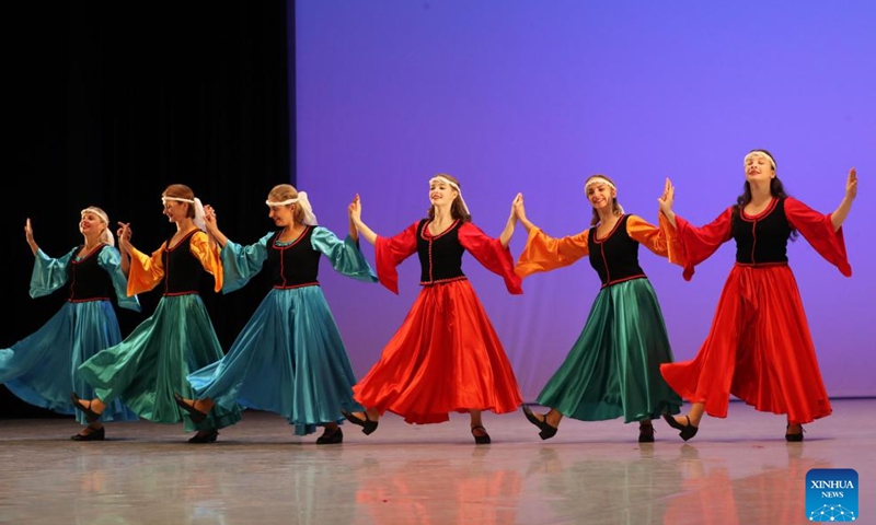 Dancers perform during the international ballet and contemporary dance festival-competition ALLEGRO 2024 in Vilnius, Lithuania, on Nov. 23, 2024. Hundreds of dancers from Lithuania, Latvia and other countries will compete in the event held here from Nov. 23 to 24. (Photo by Yang Weihua/Xinhua)