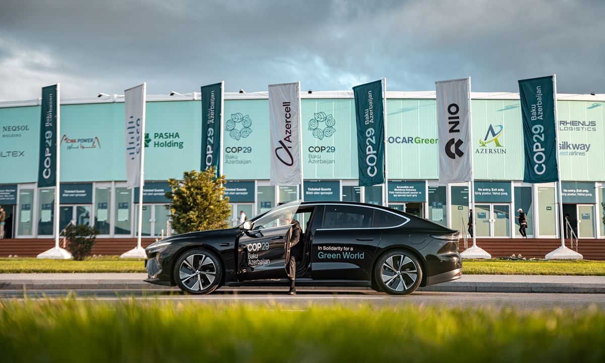 A NIO EV is spotted at the COP29 venue during the event on November 15, 2024 in Baku, Azerbaijan. Photo: Courtesy of NIO 