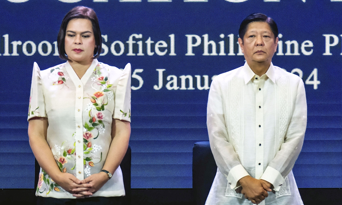 Philippine President Ferdinand Marcos Jr. (right) and Vice President Sara Duterte attend an education-related event in Manila on January 25, 2024. Photo: IC