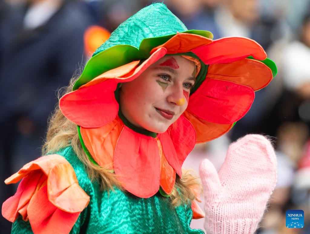 A dressed-up participant is seen during the 2024 Toronto Santa Claus Parade in Toronto, Canada, on Nov. 24, 2024. (Photo by Zou Zheng/Xinhua)