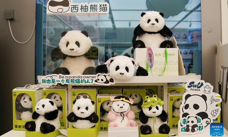 This photo taken on Nov. 21, 2024 shows stuffed panda toys by SeeU Panda at a cultural and creative product store in Chengdu, southwest China's Sichuan Province.