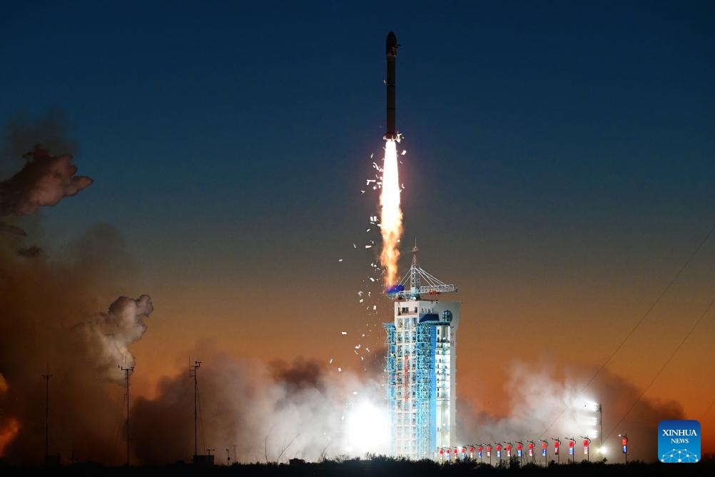 A Long March-2C carrier rocket carrying two satellites blasts off from the Jiuquan Satellite Launch Center in northwest China, Nov. 25, 2024. The rocket blasted off at 7:39 a.m. (Beijing Time) and sent the pair of satellites, Siwei Gaojing-2 03 and Siwei Gaojing-2 04, into the preset orbit. (Photo by Wang Jiangbo/Xinhua)