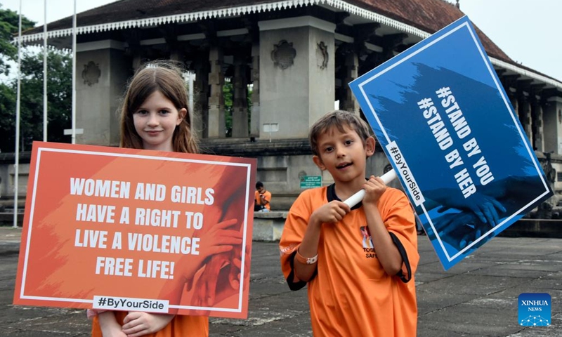 People take part in a rally to mark the International Day for the Elimination of Violence against Women in Colombo, Sri Lanka, Nov. 25, 2024. UN Secretary-General Antonio Guterres on Monday called for action to end violence against women and girls. The epidemic of violence against women and girls shames humanity, Guterres said in a message for the International Day for the Elimination of Violence against Women, observed on Nov. 25. (Photo: Xinhua)