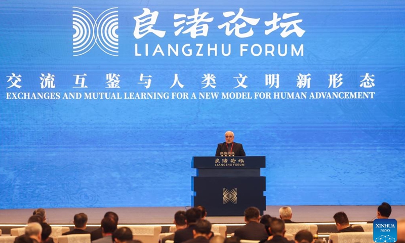 The President of the Iranian Academy of Arts Majid Shah-Hosseini speaks at the opening ceremony of the Second Liangzhu Forum in Hangzhou, east China's Zhejiang Province, Nov. 25, 2024. (Photo: Xinhua)