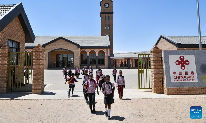 Students walk out of the campus after school at China-aided Mmopane Primary School in Mmopane, Kweneng District, Botswana, Nov. 4, 2024.  (Photo: Xinhua)