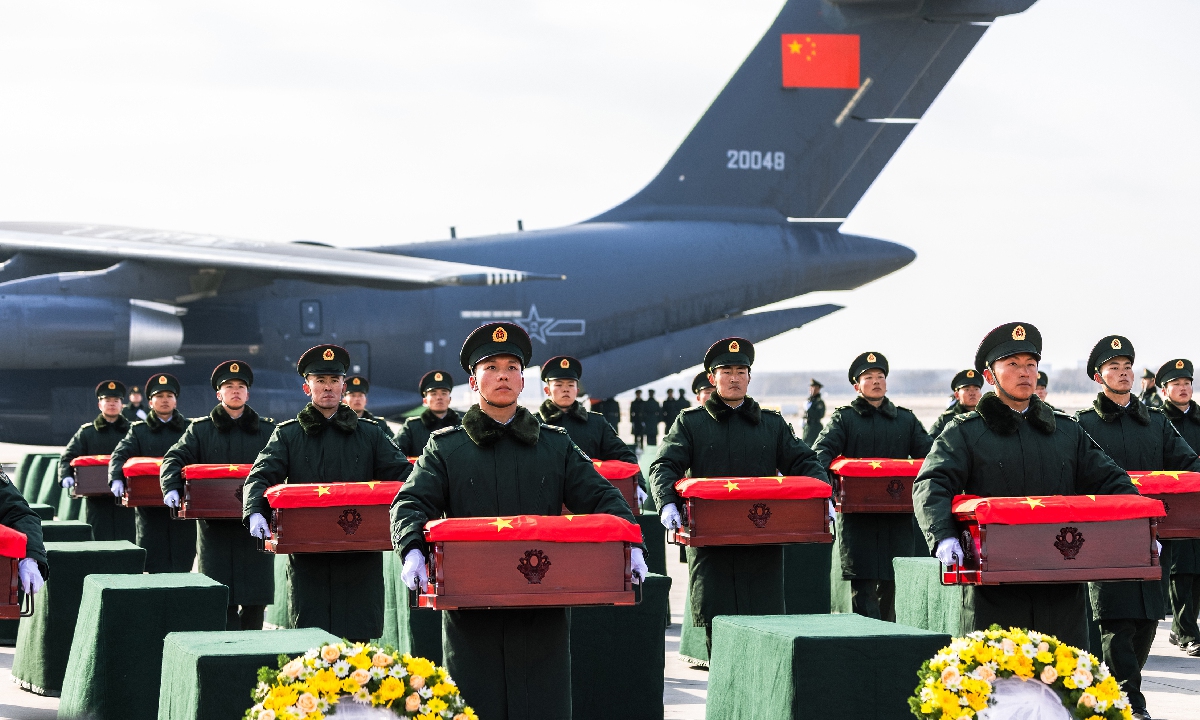 A ceremony is held to welcome back the 11th batch of Chinese People's Volunteers (CPV) martyr from South Korea at the Taoxian International Airport in Shenyang City, northeast China's Liaoning Province on November 28, 2024. Photo: VCG