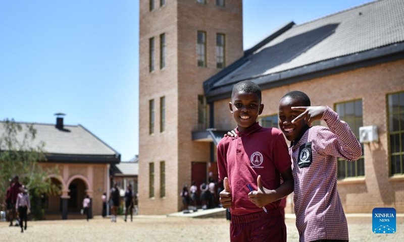 Students take a break between classes at China-aided Mmopane Primary School in Mmopane, Kweneng District, Botswana, Nov. 4, 2024. (Photo: Xinhua)