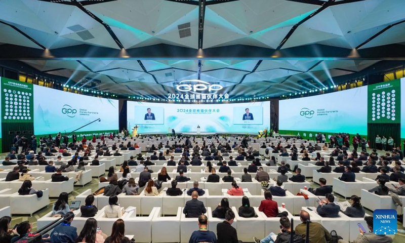 Fu Hua, president of Xinhua News Agency, delivers a speech and releases a think tank report titled Toward a More Beautiful China and Cleaner World: Understanding Xi Jinping Thought on Ecological Civilization at the opening ceremony of the Global Panda Partners 2024 conference in Chengdu, southwest China's Sichuan Province, Nov. 26, 2024. The Global Panda Partners 2024 conference opened in Chengdu on Tuesday with the theme Harmonious Coexistence Between Man and Nature. (Photo: Xinhua)