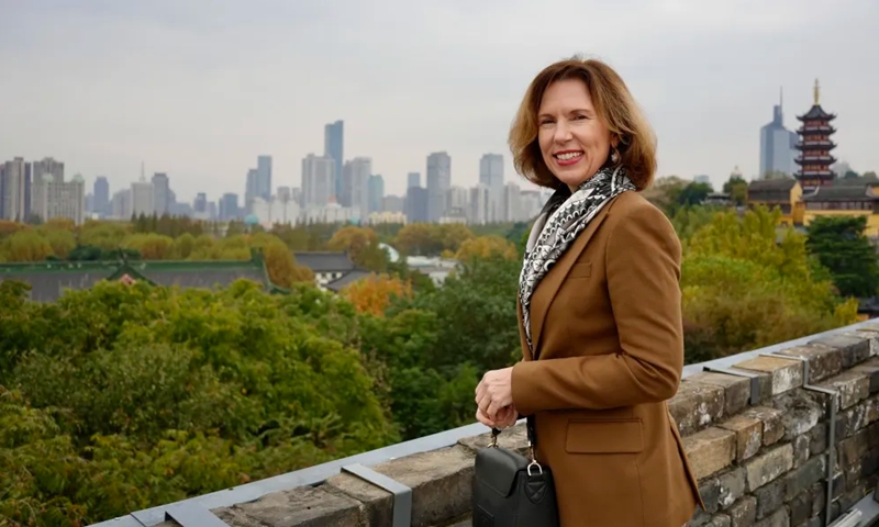 British Ambassador to China Caroline Wilson takes a photo at the Nanjing City Wall. Photo: British Consulate-General in Shanghai