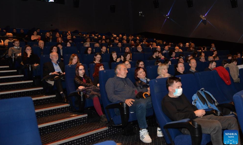 People attend the opening ceremony of the China Film Festival in Zagreb, Croatia, on Nov. 26, 2024. The Second China Film Festival opened here on Tuesday evening, where croatian audience will have the opportunity to watch 11 Chinese blockbuster films. (Xinhua/Li Xuejun)