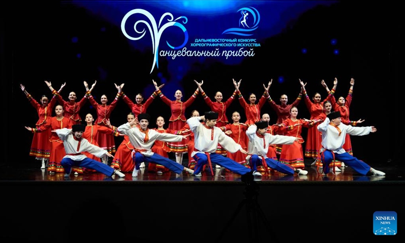 Dancers perform on stage during the 31st Far East Dance Competition in Vladivostok, Russia, Nov. 29, 2024. More than 200 groups from Russia's Far East region participated in the competition, showcasing various forms of dance, such as Russian traditional dance, ethnic dance, modern dance, etc. (Photo: Xinhua)