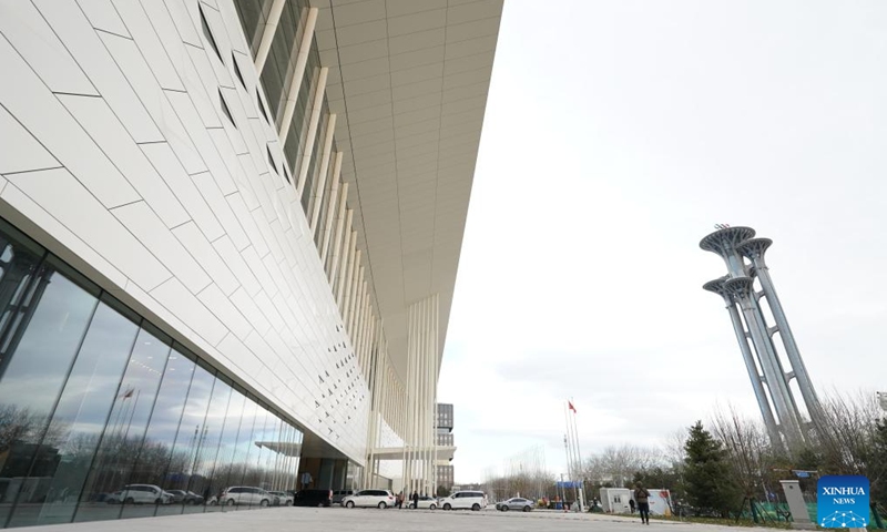 This photo taken on Nov. 28, 2024 shows an exterior view of a convention and exhibition center as part of the second phase project of the China National Convention Center, in Beijing, capital of China.