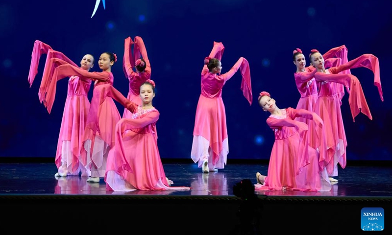 Dancers perform on stage during the 31st Far East Dance Competition in Vladivostok, Russia, Nov. 29, 2024. More than 200 groups from Russia's Far East region participated in the competition, showcasing various forms of dance, such as Russian traditional dance, ethnic dance, modern dance, etc.  (Photo: Xinhua)