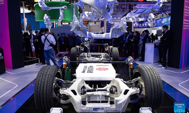 This photo taken on Nov. 28, 2024 shows lightweight aluminum auto parts at the booth of CITIC at the second China International Supply Chain Expo (CISCE) in Beijing, capital of China. (Xinhua/Chen Zhonghao)