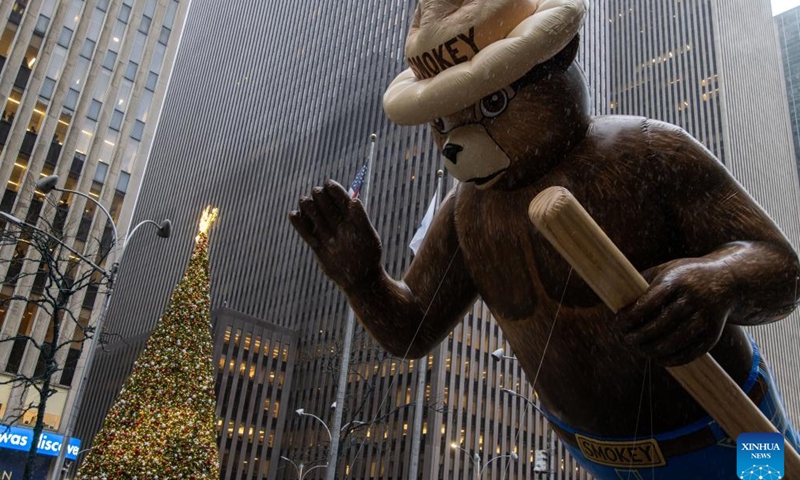 The balloon of Smokey Bear is seen during the 2024 Macy's Thanksgiving Day Parade in New York, the United States, on Nov. 28, 2024. (Photo by Michael Nagle/Xinhua)