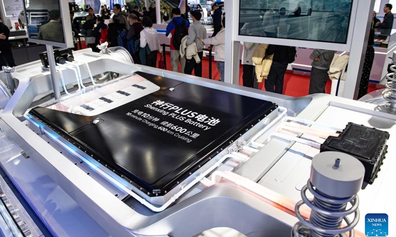 This photo taken on Nov. 28, 2024 shows the Shenxing PLUS battery at the booth of Contemporary Amperex Technology Co., Ltd. (CATL) at the second China International Supply Chain Expo (CISCE) in Beijing, capital of China. (Xinhua/Chen Zhonghao)