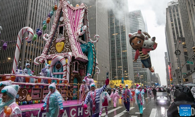 The balloon of Gabby is seen during the 2024 Macy's Thanksgiving Day Parade in New York, the United States, on Nov. 28, 2024. (Photo by Michael Nagle/Xinhua)