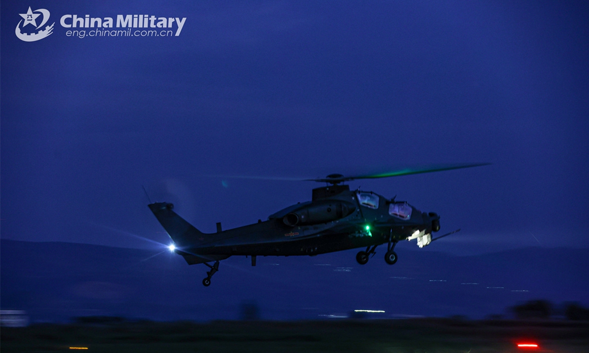 A Z-20 attack helicopter attached to a brigade of the army under the Chinese PLA Southern Theatre Command takes off for a flight training exercise on October 23, 2024. (eng.chinamil.com.cn/Photo by Sun Changyi)