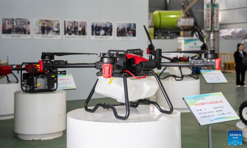 This photo taken on Nov. 27, 2024 shows an agricultural drone at a local agricultural company in Taojiang County, Yiyang City, central China's Hunan Province. In recent years, central China's Hunan Province has continuously utilized its manufacturing strengths to develop its agricultural machinery industrial chains, accelerating its transformation from traditional agriculture to modern agriculture. Photo: Xinhua