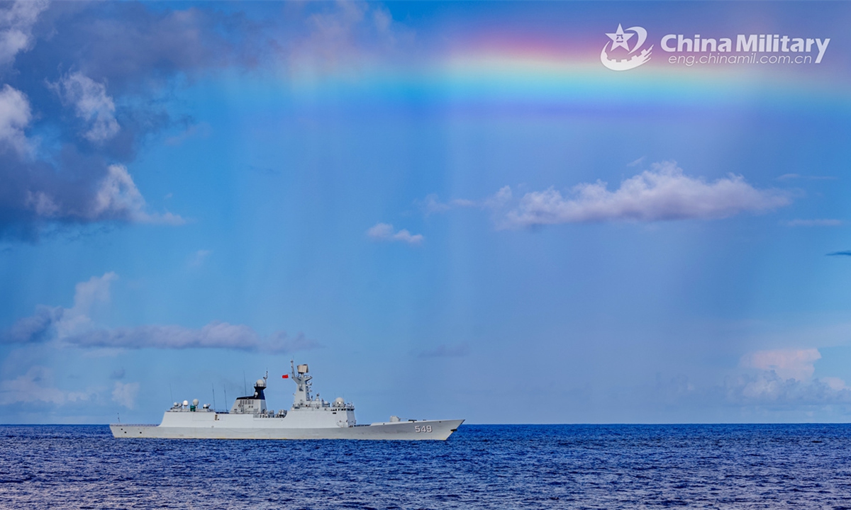 The guided-missile frigate Changzhou (Hull 549) attached to a flotilla of the Chinese PLA Navy sails toward the designated waters during a maritime training exercise on November 2, 2024. (eng.chinamil.com.cn/Photo by Wan Haichao)