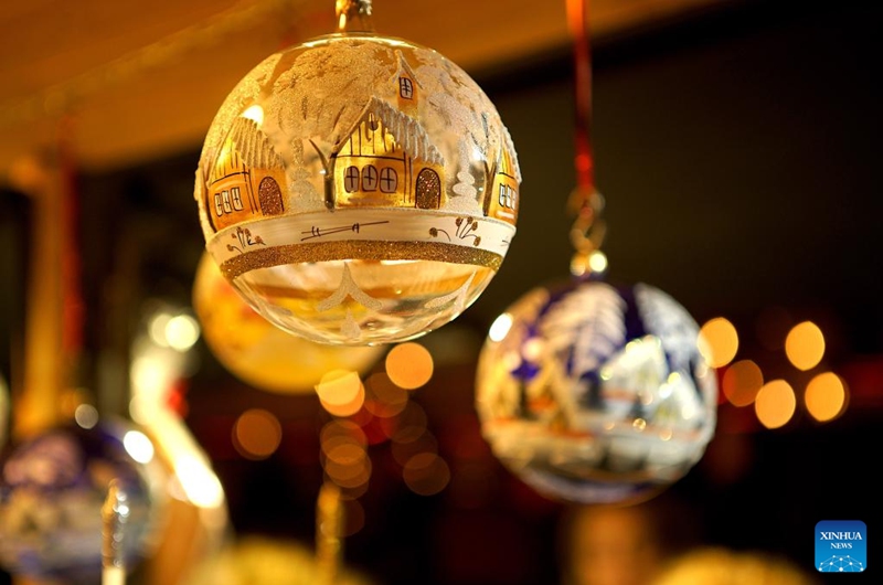 Christmas decorations are seen at a Christmas market at the Old Town Square in Prague, the Czech Republic, on Nov. 30, 2024. Photo: Xinhua