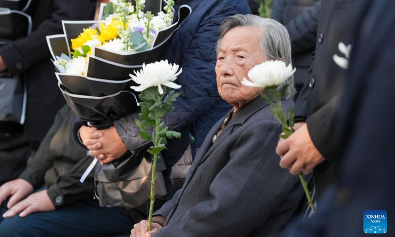 Nanjing Massacre survivor Xia Shuqin attends the family commemoration for victims of the Nanjing Massacre in Nanjing, east China's Jiangsu Province, Dec. 1, 2024. Photo: Xinhua