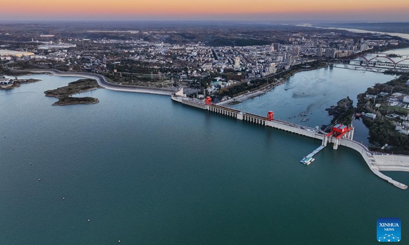 An aerial drone photo taken on Nov. 29, 2024 shows a view of the Danjiangkou Dam in central China's Hubei Province. Photo: Xinhua