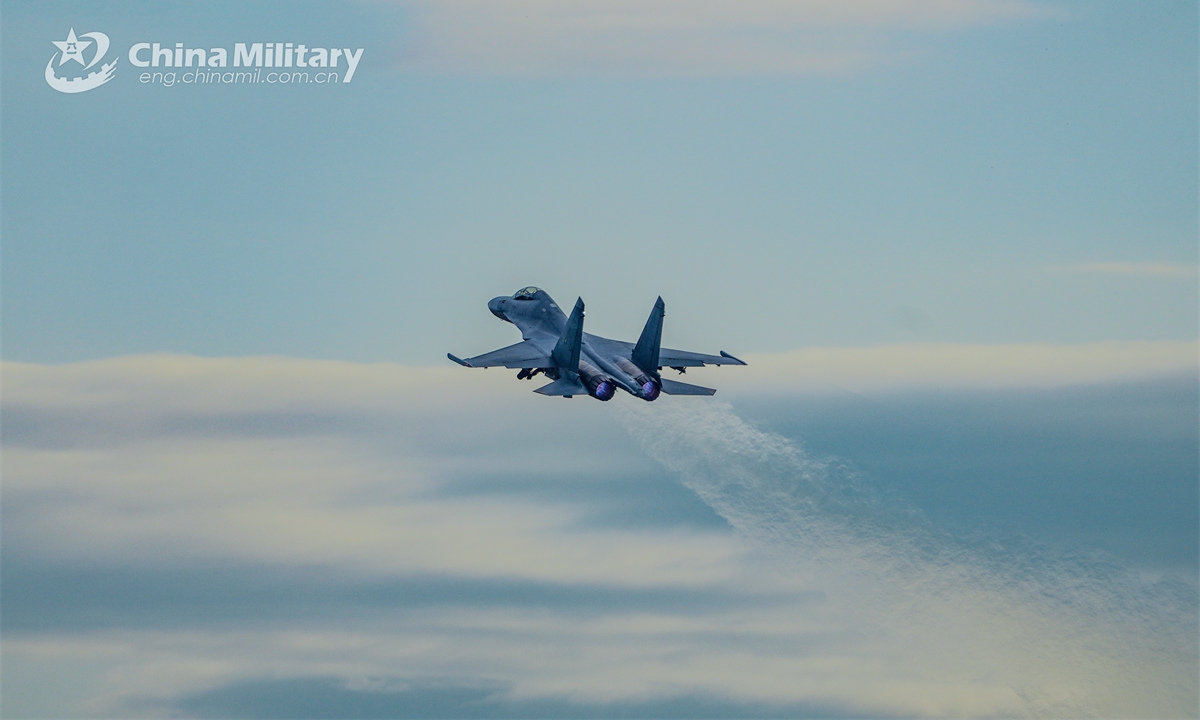 A J-16 multi-role fighter jet attached to an aviation brigade with the air force under the Chinese PLA Southern Theater Command soars in the sky during a flight training exercise on October 23, 2024. (eng.chinamil.com.cn/Photo by Zhao Yutong)