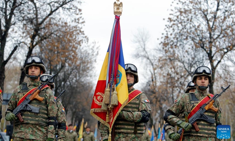 Soldiers prepare for a military parade celebrating Romania's National Day in Bucharest, Romania, on Dec. 1, 2024. Photo: Xinhua