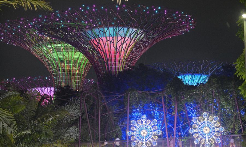 Photo taken on Dec. 1, 2024 shows Christmas Wonderland light decorations at Singapore's Gardens by the Bay. Photo: Xinhua