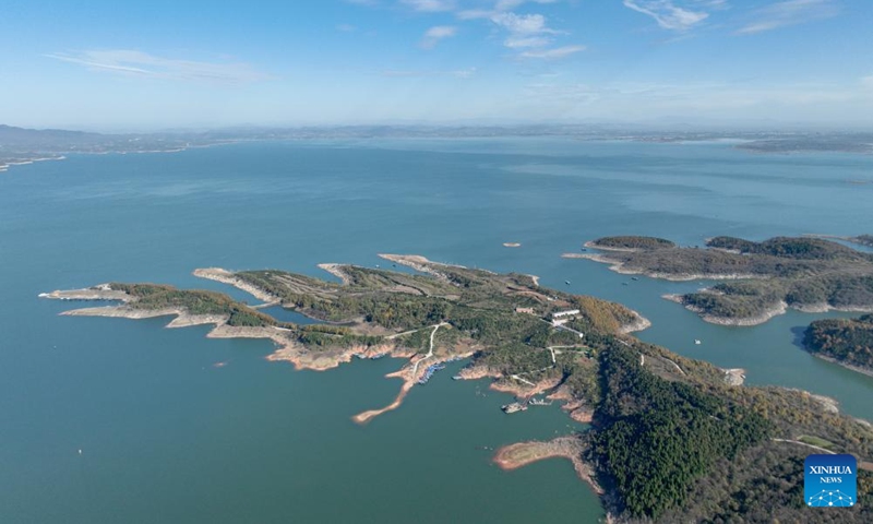 An aerial drone photo taken on Nov. 30, 2024 shows a view of the Danjiangkou Reservoir in central China's Hubei Province. Photo: Xinhua