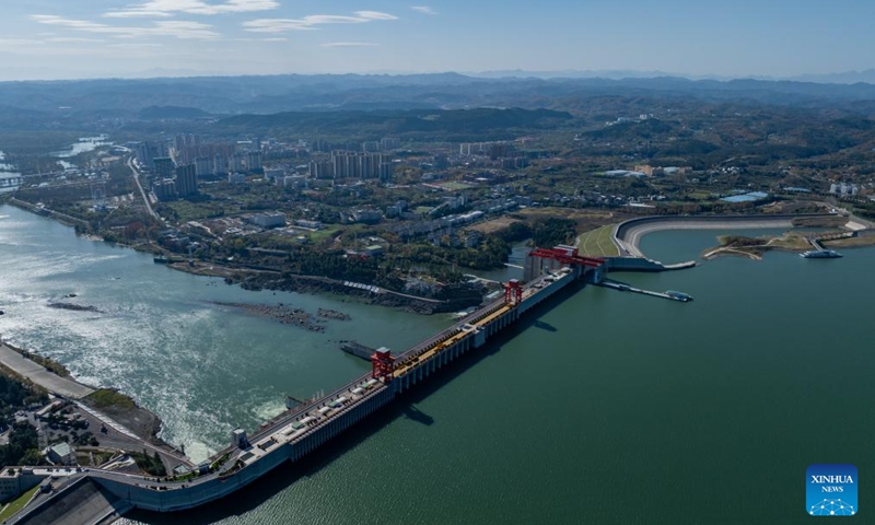 An aerial drone photo taken on Nov. 30, 2024 shows a view of the Danjiangkou Dam in central China's Hubei Province. Photo: Xinhua