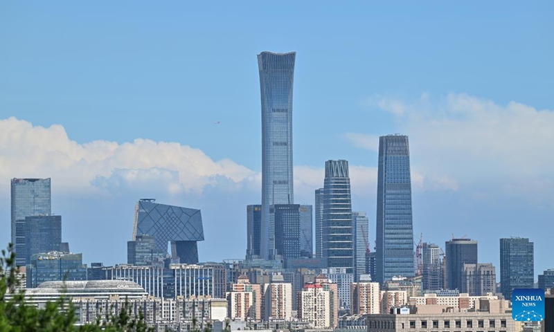 This photo taken from Jingshan Hill on Aug. 12, 2024 shows the skyscrapers of the central business district (CBD) on a sunny day in Beijing, capital of China. Photo: Xinhua