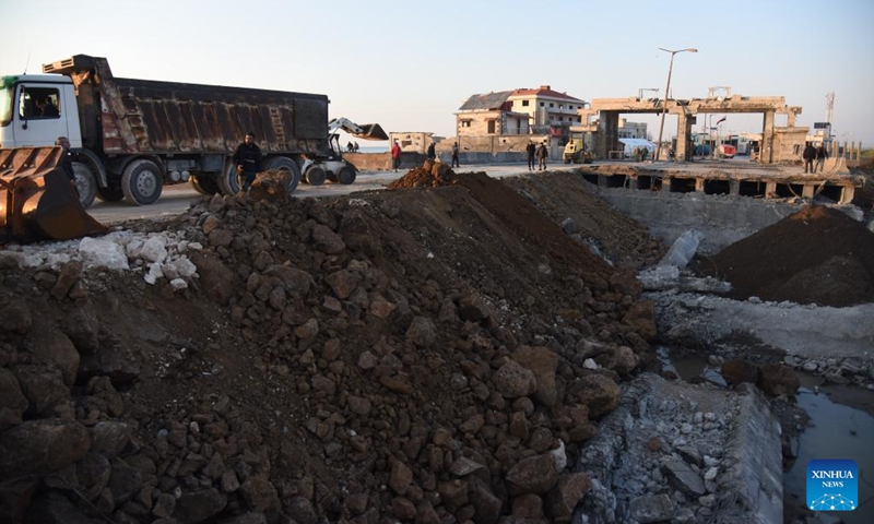 This photo taken on Nov. 30, 2024 shows the reopened Al-Arida border crossing connecting Lebanon and Syria. Israeli warplanes carried out airstrikes targeting 10 official and unofficial border crossings between Syria and Lebanon after midnight Wednesday, Syrian state media and monitoring groups reported. Photo: Xinhua