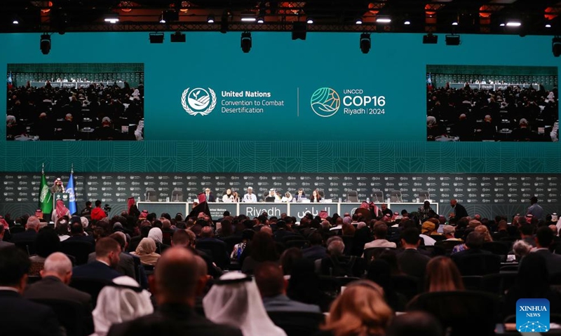 This photo taken on Dec. 2, 2024 shows the opening ceremony of the 16th Conference of the Parties (COP16) to the United Nations Convention to Combat Desertification (UNCCD) in Riyadh, Saudi Arabia. (Photo: Xinhua)