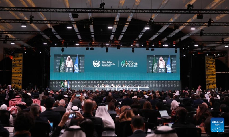 This photo taken on Dec. 2, 2024 shows the opening ceremony of the 16th Conference of the Parties (COP16) to the United Nations Convention to Combat Desertification (UNCCD) in Riyadh, Saudi Arabia. (Photo: Xinhua)