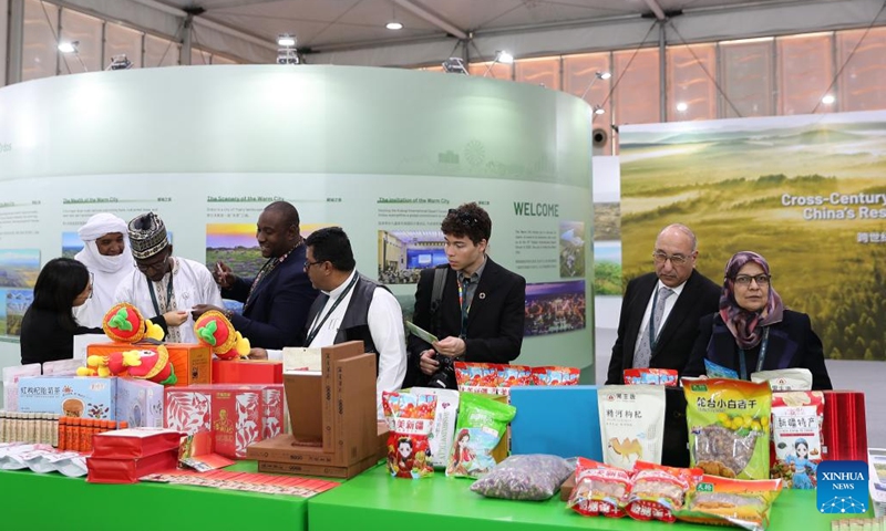 People visit the China Pavilion at the 16th Conference of the Parties (COP16) to the United Nations Convention to Combat Desertification (UNCCD) in Riyadh, Saudi Arabia, on Dec. 2, 2024.(Photo: Xinhua)