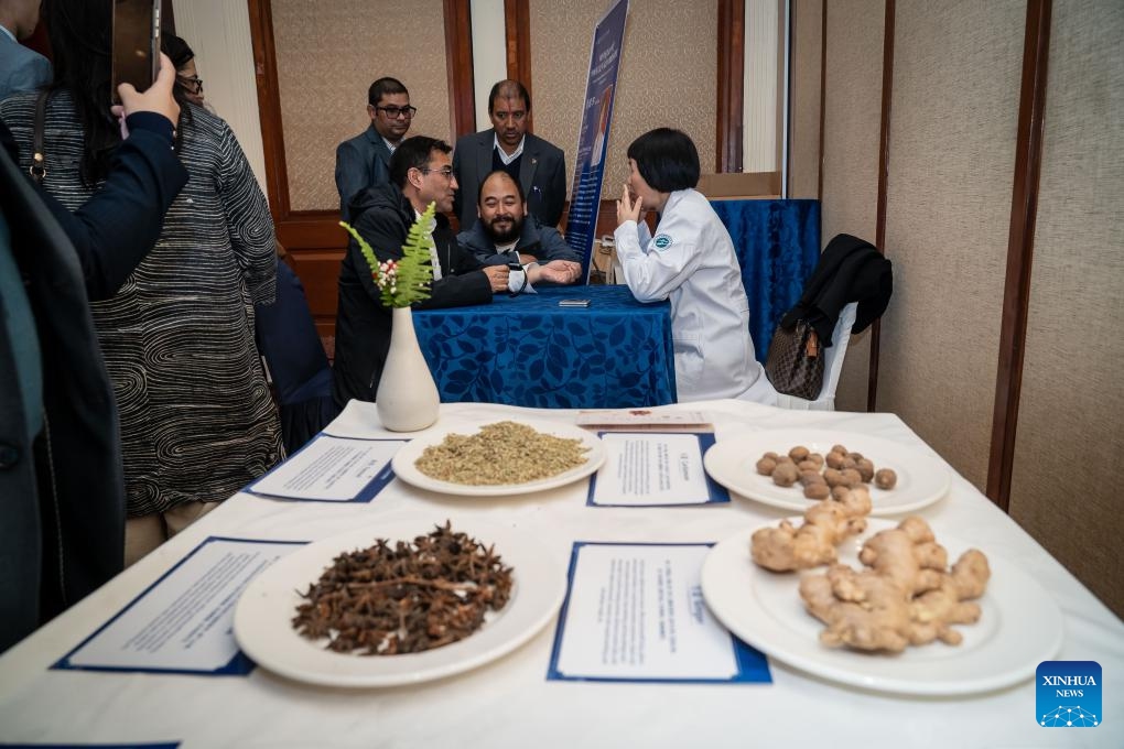 A doctor from the Affiliated Traditional Chinese Medicine Hospital of Southwest Medical University makes a free diagnosis during a traditional Chinese medicine (TCM) overseas tour in Kathmandu, Nepal, on Dec. 3, 2024. (Photo: Xinhua)