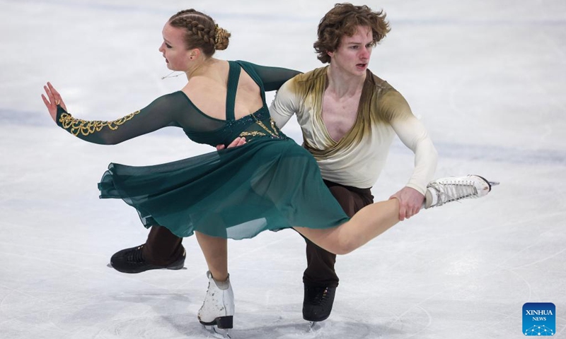 Angelina Kudryavtseva (L)/Ilia Karankevich of Cyprus perform during the ice dance free dance at the ISU CS Golden Spin of Zagreb 2024 in Zagreb, Croatia, Dec. 6, 2024. Photo: Xinhua