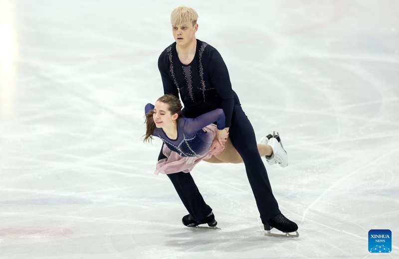 Gabriela Palomeque (bottom)/Tanner White of Ecuador perform during the ice dance free dance at the ISU CS Golden Spin of Zagreb 2024 in Zagreb, Croatia, Dec. 6, 2024. Photo: Xinhua