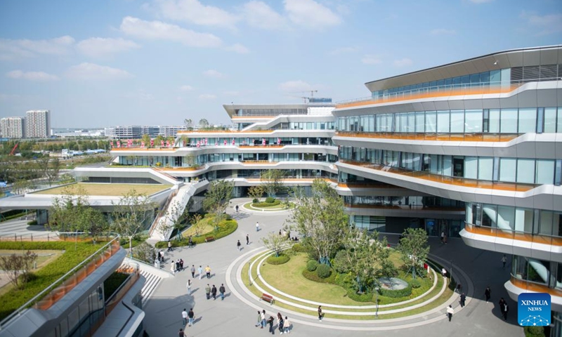 An aerial drone photo taken on Oct. 31, 2024 shows the iFLYTEK AI Headquarters Campus in Hefei, east China's Anhui Province. (Photo: Xinhua)