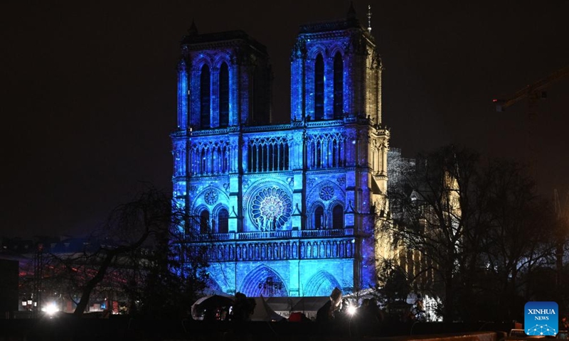 This photo taken on Dec. 7, 2024 shows the restored Notre-Dame de Paris cathedral during a grand inauguration ceremony in Paris, France. Five years after being devastated by a fire, the restored Notre-Dame de Paris cathedral officially reopened on Saturday with a grand inauguration ceremony attended by world leaders, believers, and non-believers alike. Photo: Xinhua