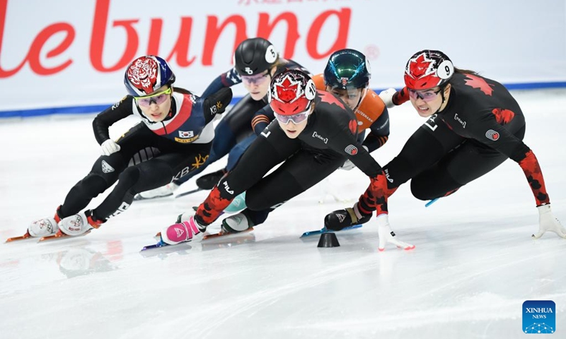 Danae Blais (C) of Canada and Choi Minjeong (1st L) of South Korea compete during the women's 1000m final race at the ISU Short Track World Tour in Beijing, capital of China, on Dec. 7, 2024. Photo: Xinhua