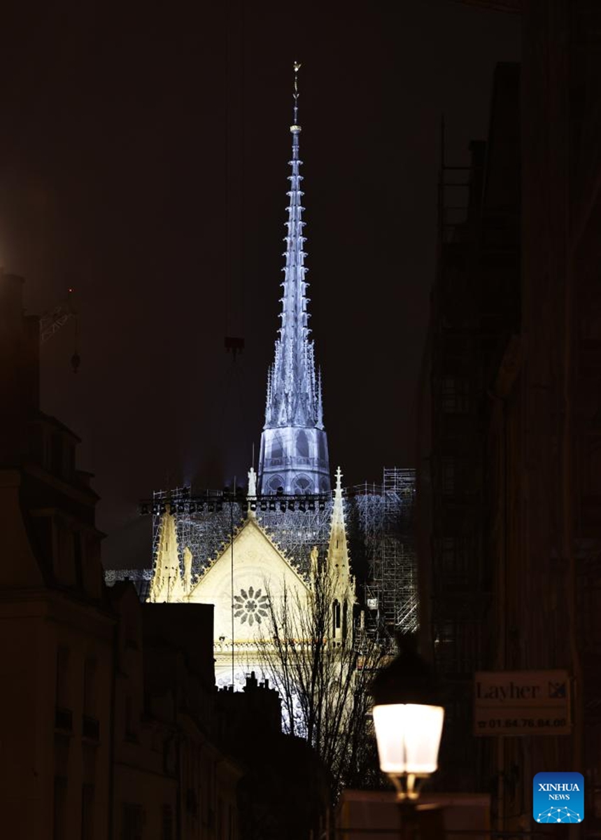 This photo taken on Dec. 7, 2024 shows the restored Notre-Dame de Paris cathedral during a grand inauguration ceremony in Paris, France. Five years after being devastated by a fire, the restored Notre-Dame de Paris cathedral officially reopened on Saturday with a grand inauguration ceremony attended by world leaders, believers, and non-believers alike. Photo: Xinhua