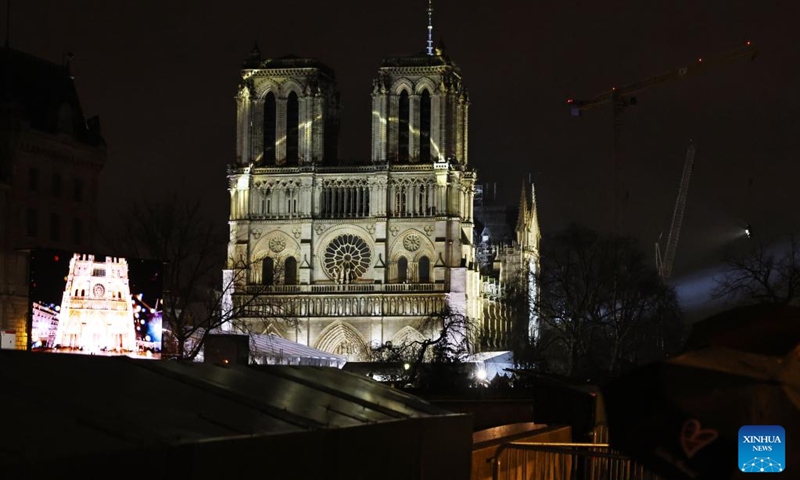 This photo taken on Dec. 7, 2024 shows the restored Notre-Dame de Paris cathedral during a grand inauguration ceremony in Paris, France. Five years after being devastated by a fire, the restored Notre-Dame de Paris cathedral officially reopened on Saturday with a grand inauguration ceremony attended by world leaders, believers, and non-believers alike. Photo: Xinhua