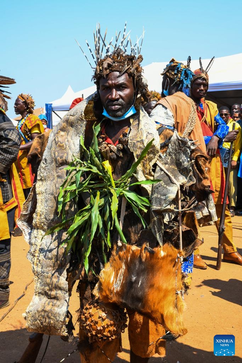 A warrior of the royal court of Bamoun people participates in the Nguon rituals in Foumban, West Region, Cameroon, Dec. 7, 2024. Nguon, rituals of governance and associated expressions in the Bamoun community in Cameroon's West Region, was inscribed on the Representative List of the Intangible Cultural Heritage of Humanity by the UNESCO in 2023. Photo: Xinhua