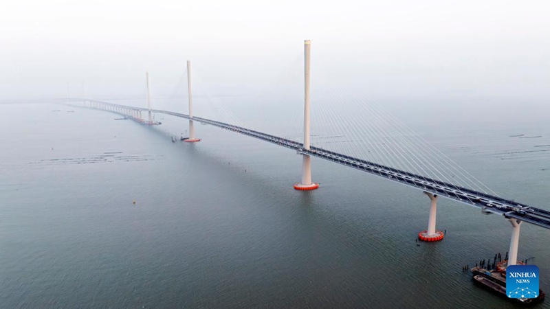 A drone photo taken on Dec. 7, 2024 shows a view of the Huangmao Sea Channel Bridge in south China's Guangdong Province. The bridge is scheduled to open to traffic in December. Photo: Xinhua