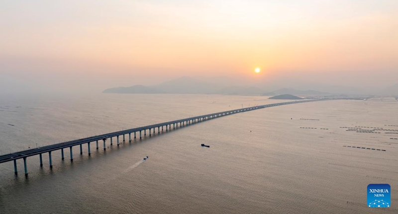 A drone photo taken on Dec. 7, 2024 shows a view of the Huangmao Sea Channel Bridge in south China's Guangdong Province. The bridge is scheduled to open to traffic in December. Photo: Xinhua