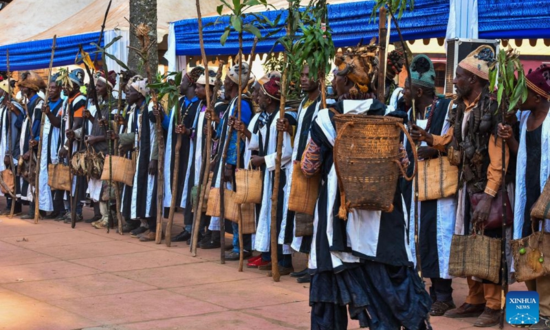 People participate in the Nguon rituals in Foumban, West Region, Cameroon, Dec. 7, 2024. Nguon, rituals of governance and associated expressions in the Bamoun community in Cameroon's West Region, was inscribed on the Representative List of the Intangible Cultural Heritage of Humanity by the UNESCO in 2023. Photo: Xinhua